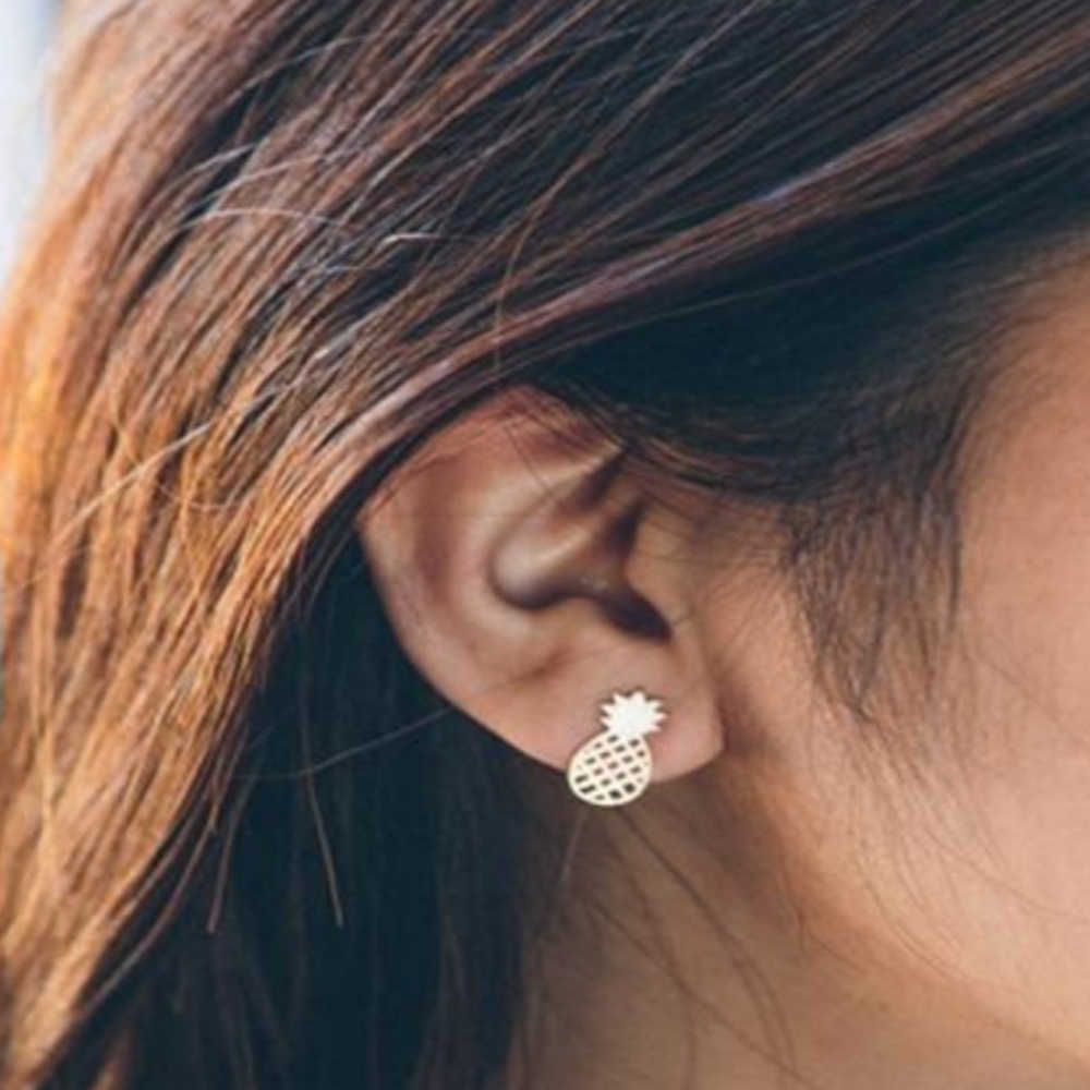 Tiny Silver Pinapple Stud Earrings.